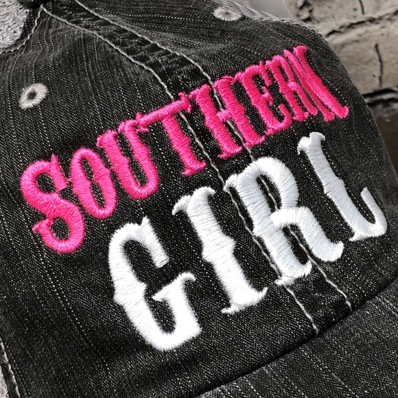 "Southern Girl" Embroidered/Distressed Trucker Cap - Picture 3 of 8